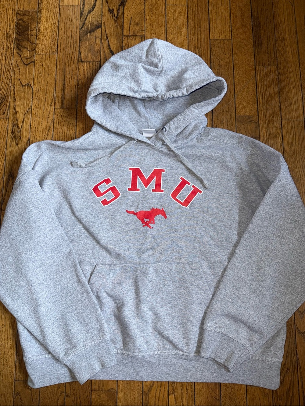 SMU Grey Hooded Sweatshirt with Red Logo